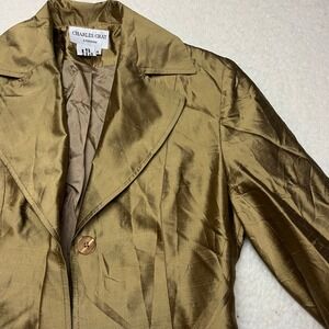 Charles Gray London Trench Coat Womens 4 Bronze Silk Metallic Belted Jacket 4286
